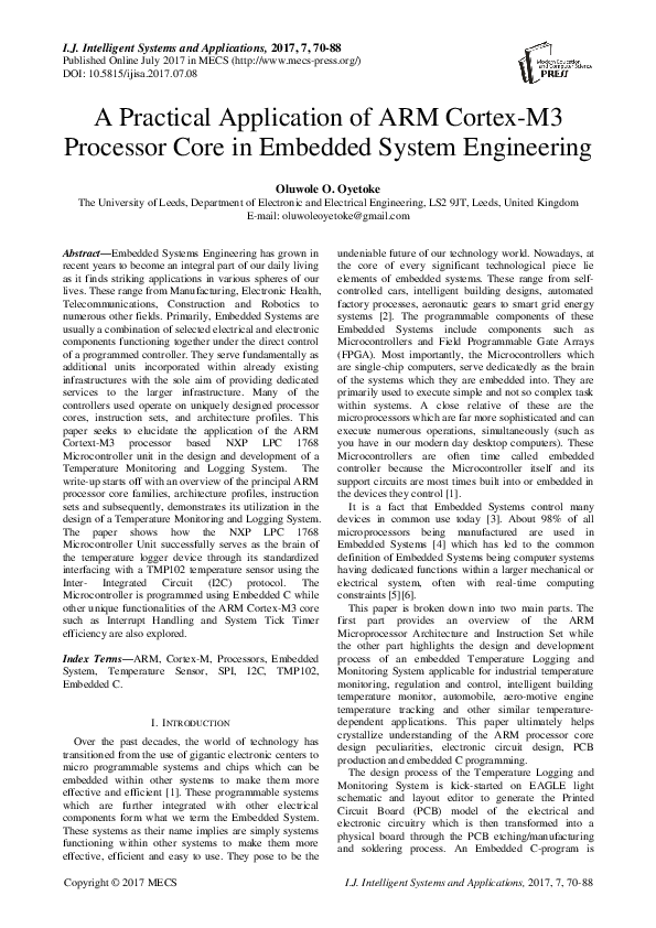(PDF) A Practical Application of ARM CortexM3 Processor Core in