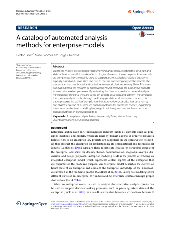 (PDF) A catalog of automated analysis methods for enterprise models