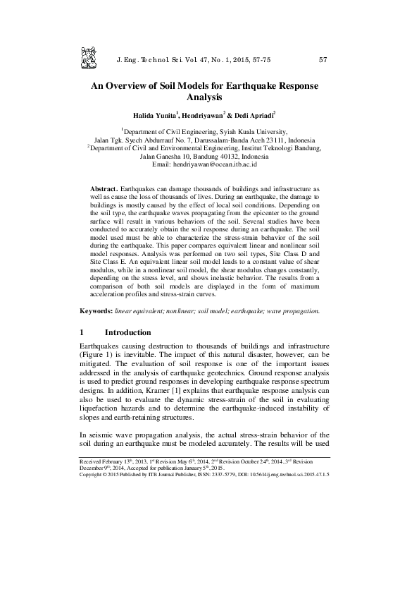 (PDF) An Overview of Soil Models for Earthquake Response Analysis