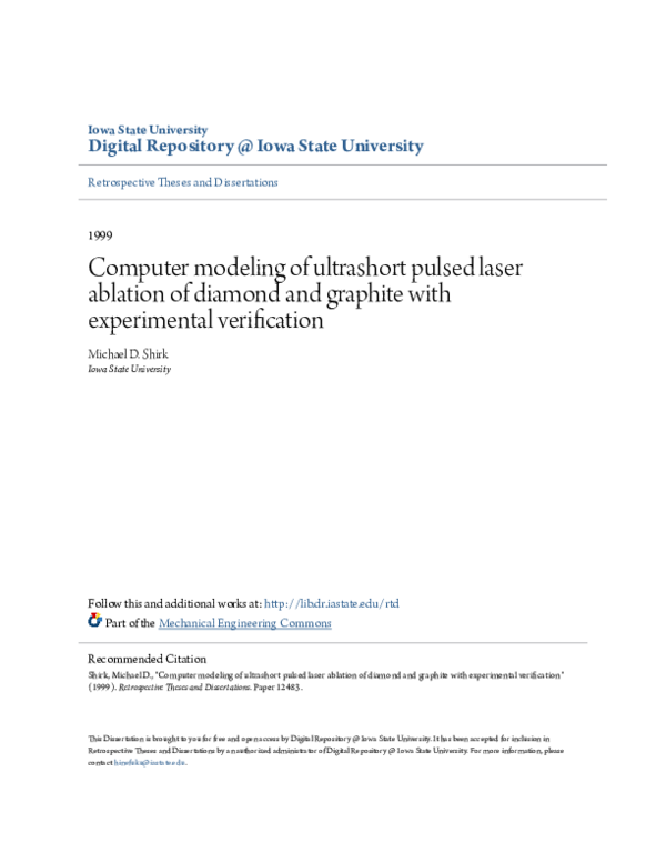 (PDF) Computer modeling of ultrashort pulsed laser ablation of diamond ...