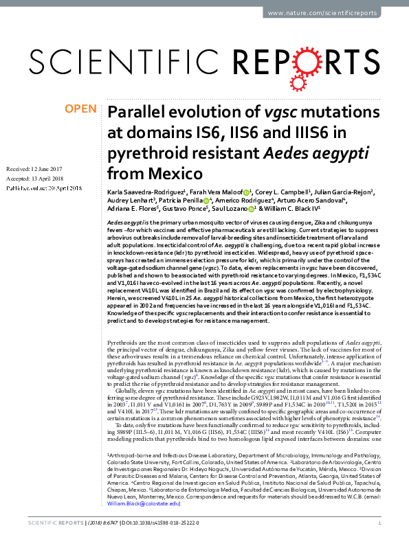 (PDF) Parallel evolution of vgsc mutations at domains IS6, IIS6 and ...