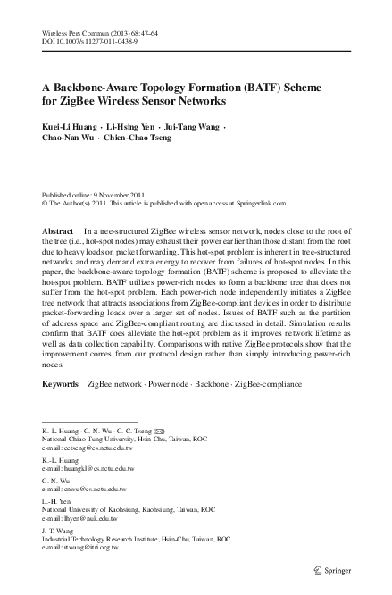 (PDF) A Backbone-Aware Topology Formation (BATF) Scheme for ZigBee ...