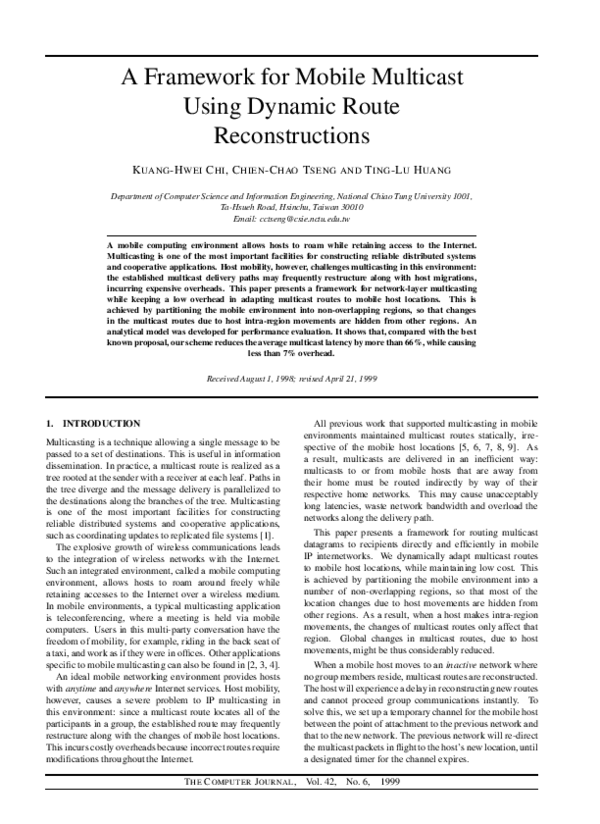 (PDF) A Framework for Mobile Multicast Using Dynamic Route Reconstructions