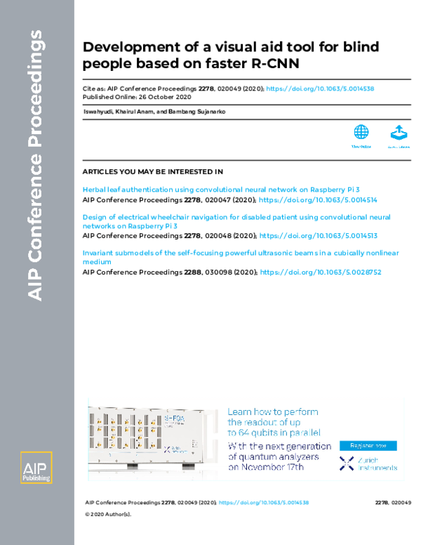 (PDF) Development of a visual aid tool for blind people based on faster ...