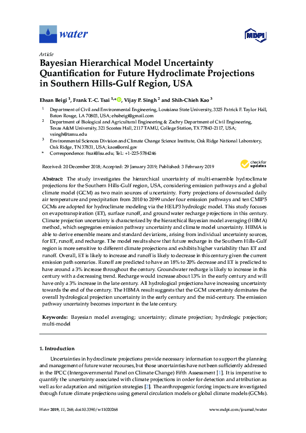 (PDF) Bayesian Hierarchical Model Uncertainty Quantification for Future ...