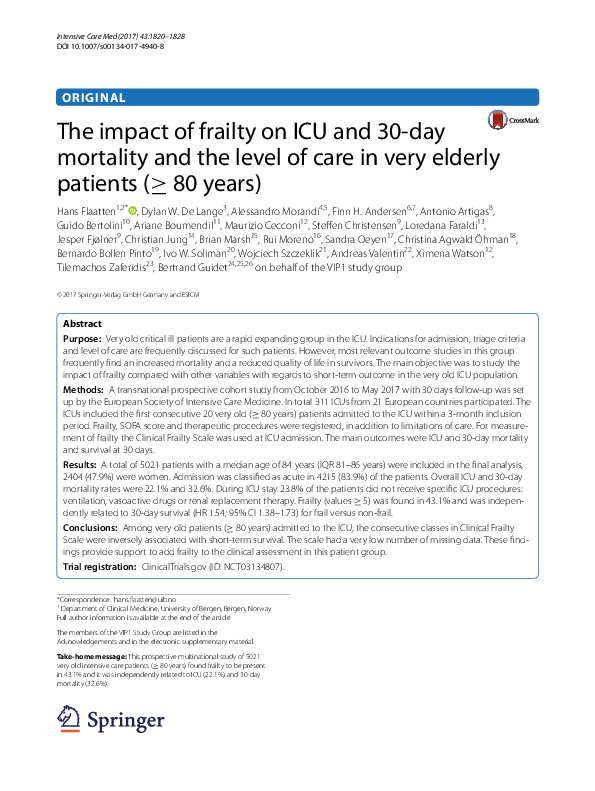 (PDF) The impact of frailty on ICU and 30-day mortality and the level ...