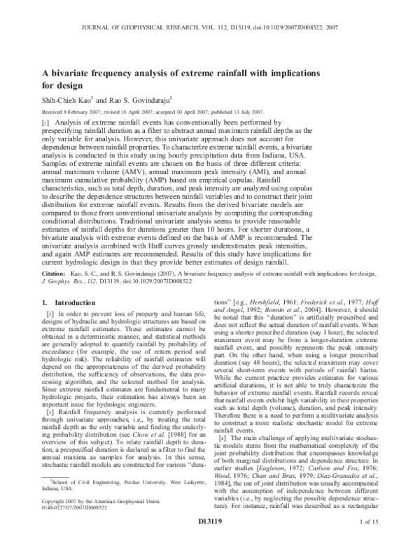 (PDF) A bivariate frequency analysis of extreme rainfall with ...