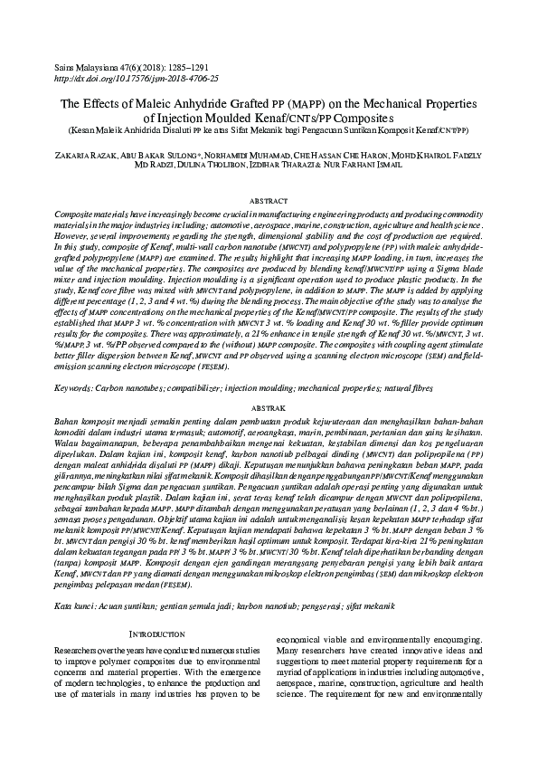 (PDF) The Effects of Maleic Anhydride Grafted PP (MAPP) on the ...
