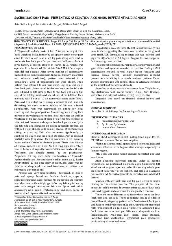 (PDF) Sacroiliac Joint Pain Presenting as Sciatica a Common Differential Diagnosis asha
