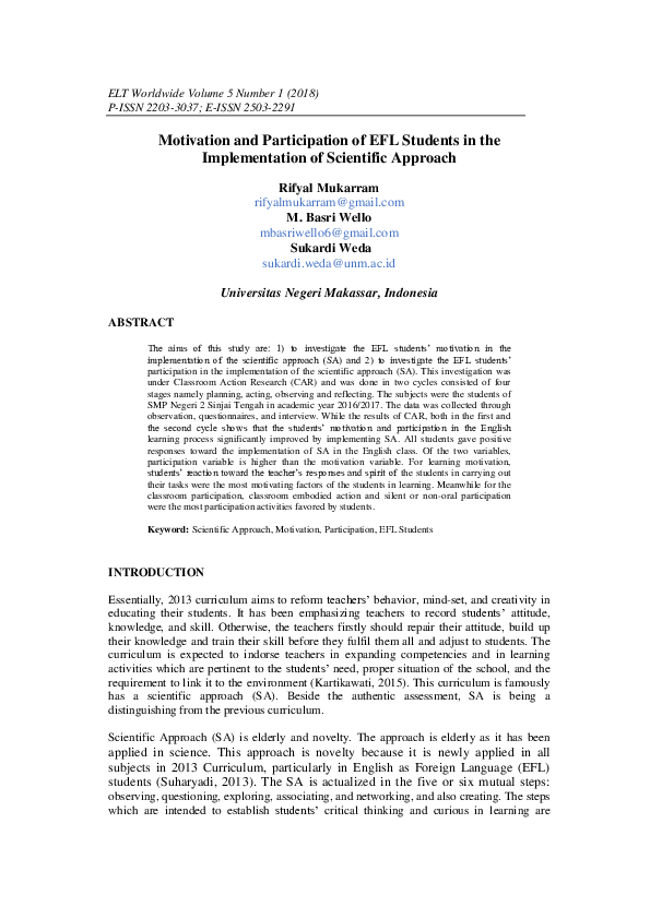 (PDF) Motivation and Participation of EFL Students in the ...