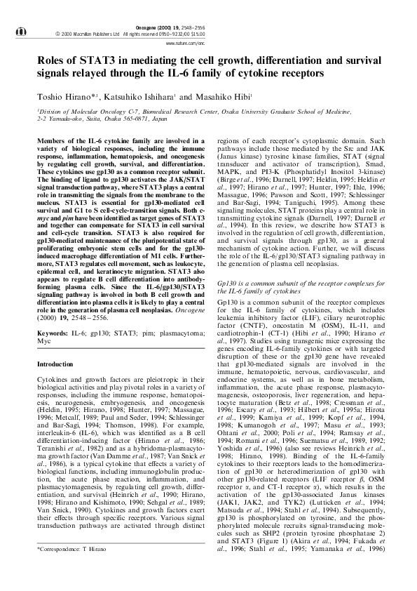 (PDF) Roles of STAT3 in mediating the cell growth, differentiation and ...