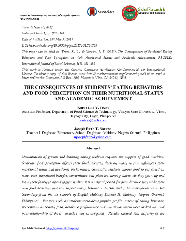 (PDF) The Consequences of Students’ Eating Behaviors and Food ...