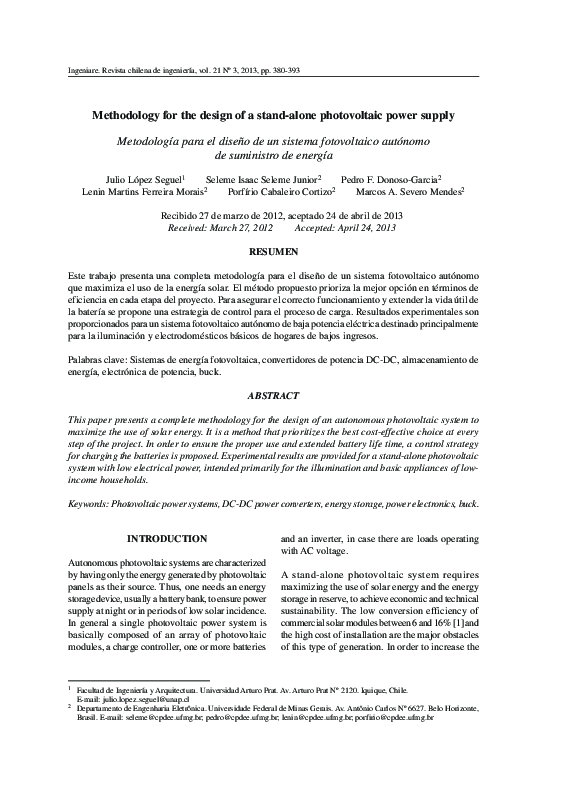 (PDF) Methodology for the design of a stand-alone photovoltaic power supply