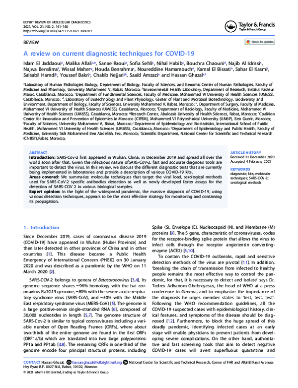 (PDF) A review on current diagnostic techniques for COVID-19