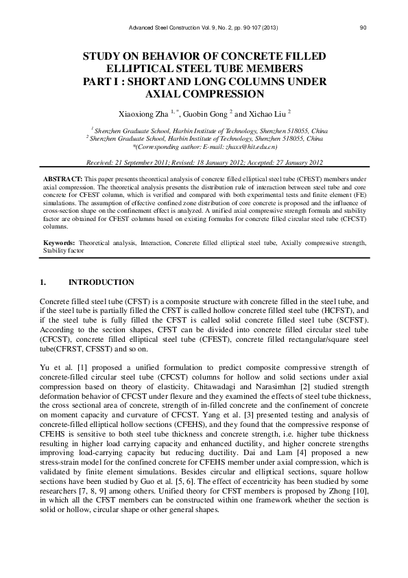 (PDF) Study on Behavior of Concrete Filled Elliptical Steel Tube ...