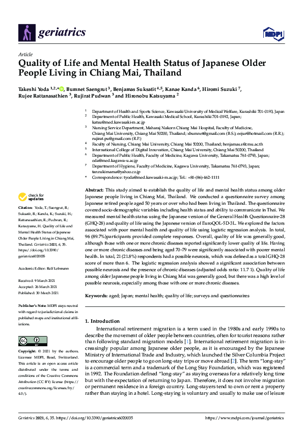 (PDF) Quality of Life and Mental Health Status of Japanese Older People ...
