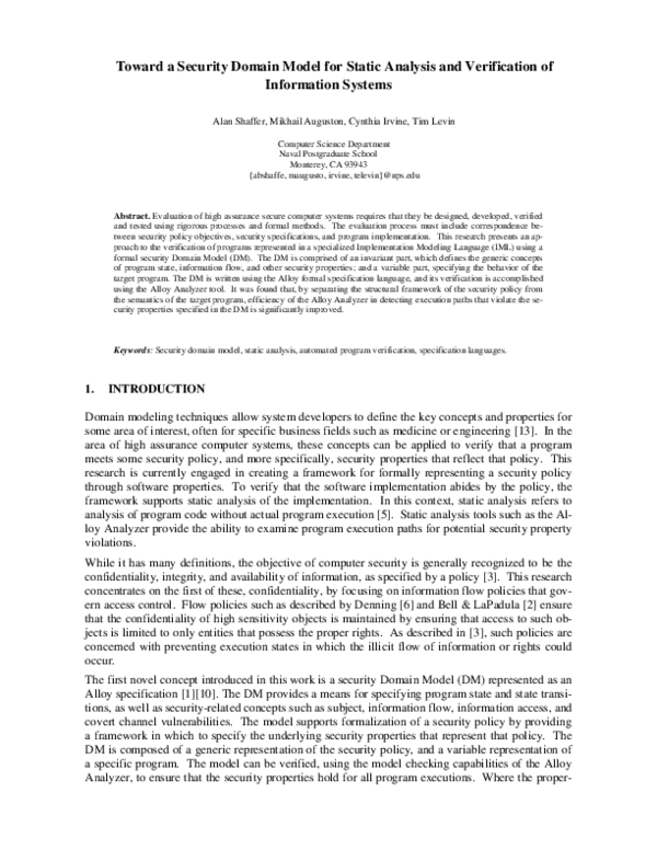 (PDF) Toward a Security Domain Model for Static Analysis and ...
