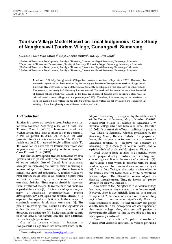 (PDF) Tourism Village Model Based on Local Indigenous: Case Study of ...