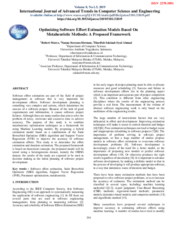 (PDF) Optimizing Software Effort Estimation Models Based On ...