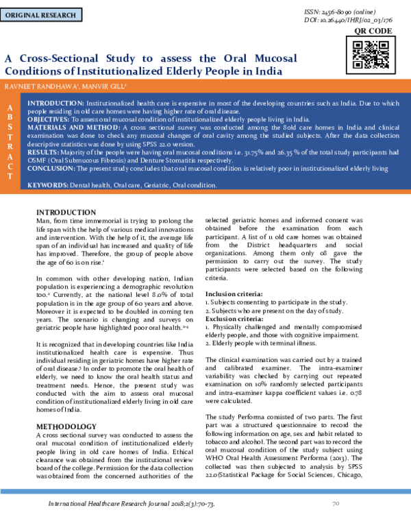 (PDF) A Cross-Sectional Study to assess the Oral Mucosal Conditions of ...