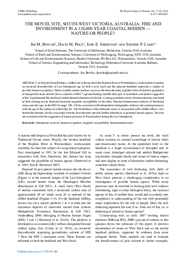 (PDF) The Moyjil site, south-west Victoria, Australia: fire and ...