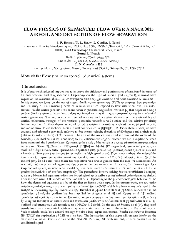 (PDF) Physics of Separated Flow Over a NACA 0015 Airfoil and Detection ...