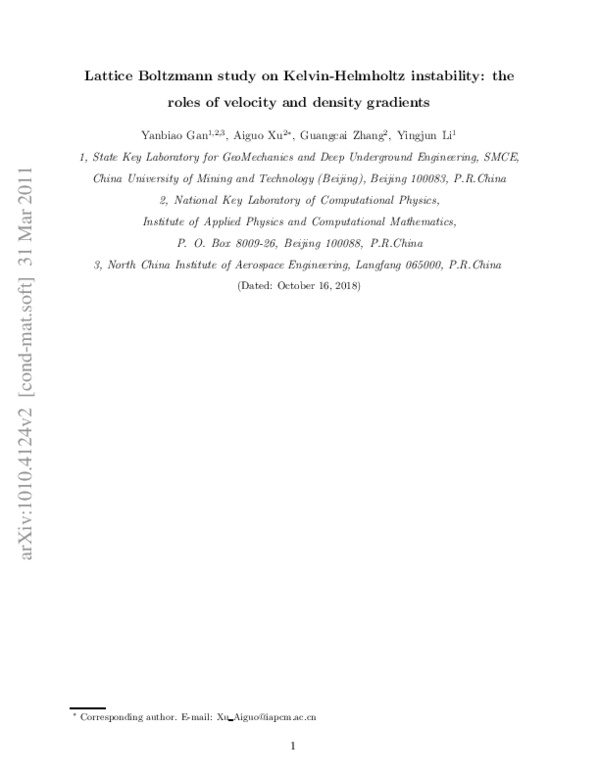 (PDF) Lattice Boltzmann study on Kelvin-Helmholtz instability: the ...
