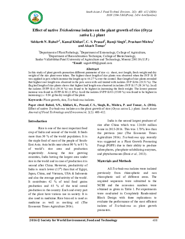 (PDF) Effect of native Trichoderma isolates on the plant growth of rice ...