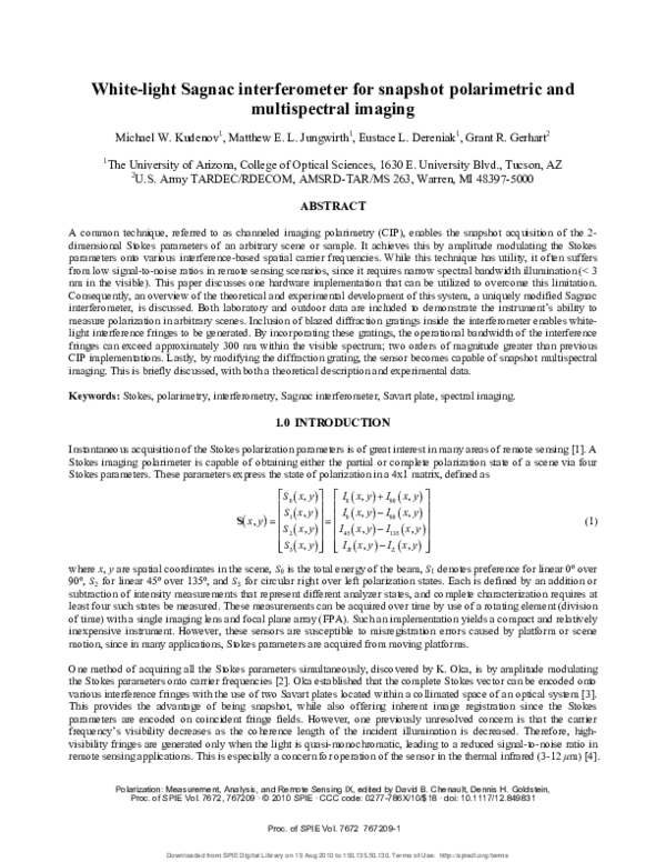 (PDF) White-light Sagnac interferometer for snapshot multispectral imaging