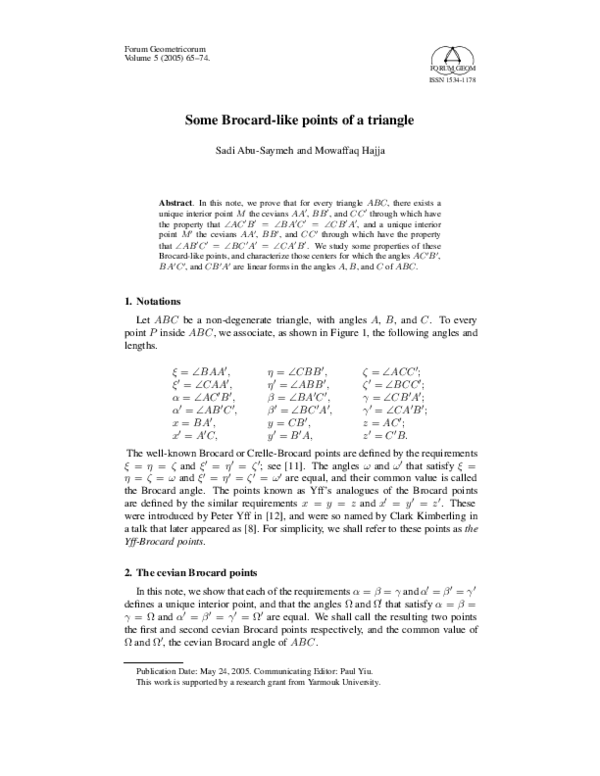 (PDF) Some Brocard-like points of a triangle