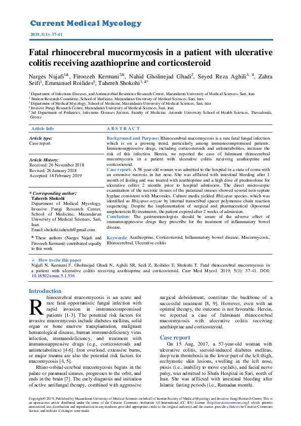 (PDF) Fatal rhinocerebral mucormycosis in a patient with ulcerative ...