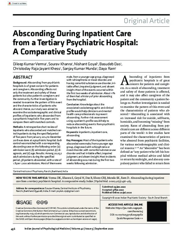(PDF) Absconding During Inpatient Care from a Tertiary Psychiatric ...