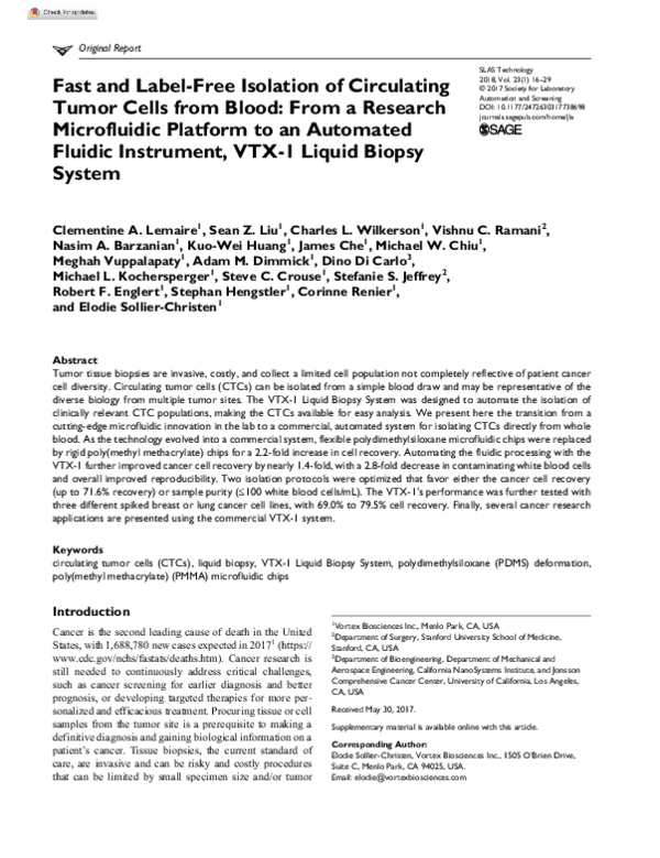 (PDF) Fast and Label-Free Isolation of Circulating Tumor Cells from ...