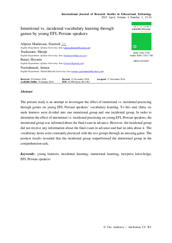 (PDF) Intentional vs. incidental vocabulary learning through games by ...