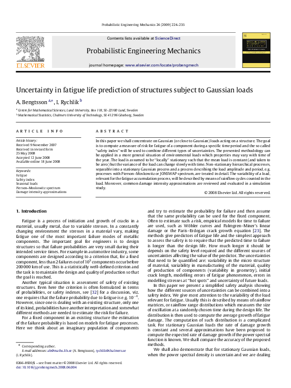 (PDF) Uncertainty in fatigue life prediction of structures subject to ...