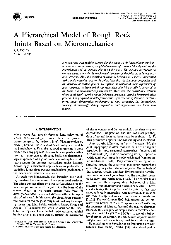 (PDF) A hierarchical model of rough rock joints based on micromechanics