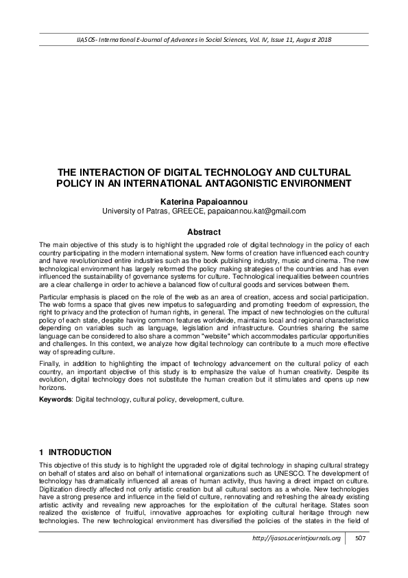 (PDF) The Interaction of Digital Technology and Cultural Policy in an ...