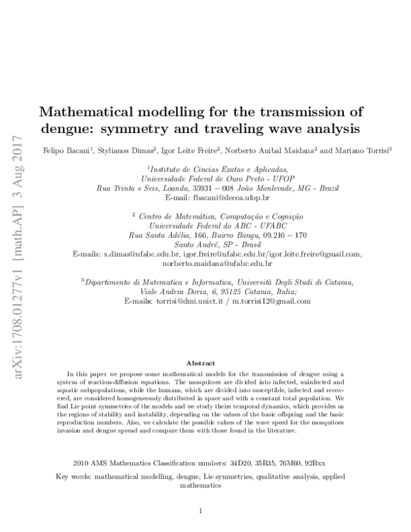 (PDF) Mathematical modelling for the transmission of dengue: Symmetry ...