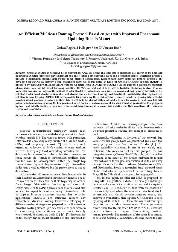 (PDF) An Efficient Multicast Routing Protocol Based on Ant with ...