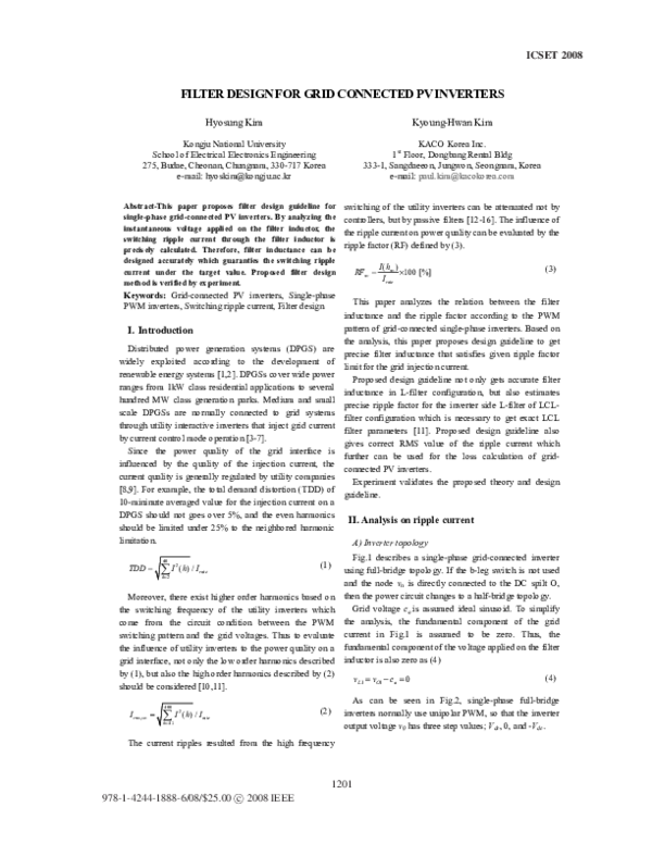 (PDF) Filter design for grid connected PV inverters Hyosung Kim