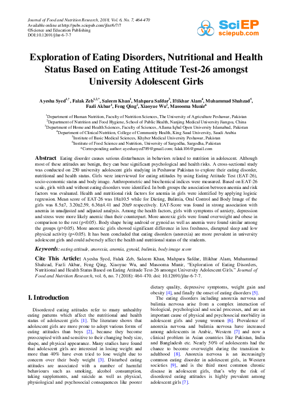 (PDF) Exploration of Eating Disorders, Nutritional and Health Status ...