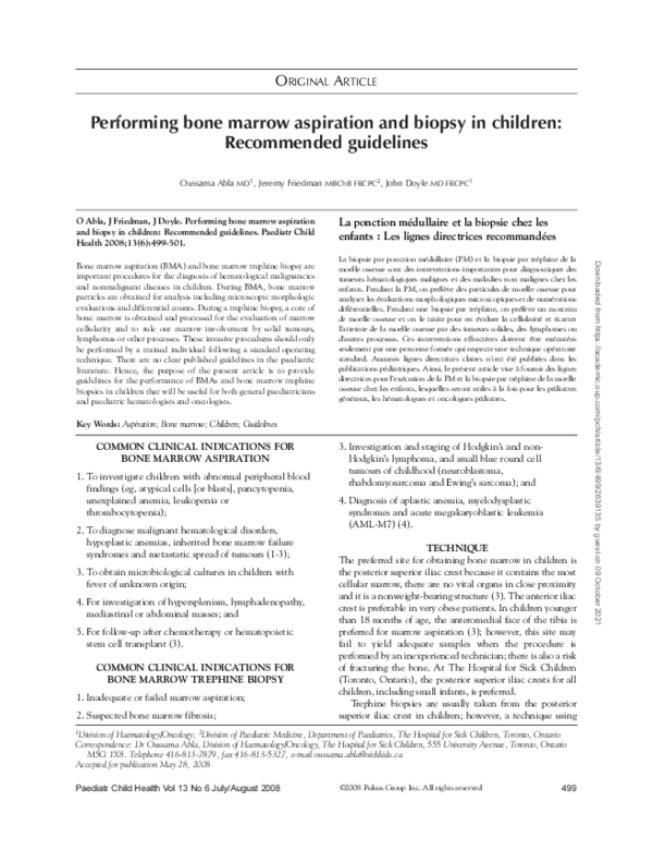 (PDF) Performing bone marrow aspiration and biopsy in children ...