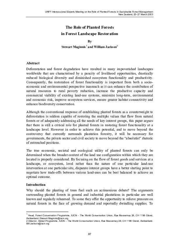 (PDF) The role of planted forests in Forest Landscape Restoration