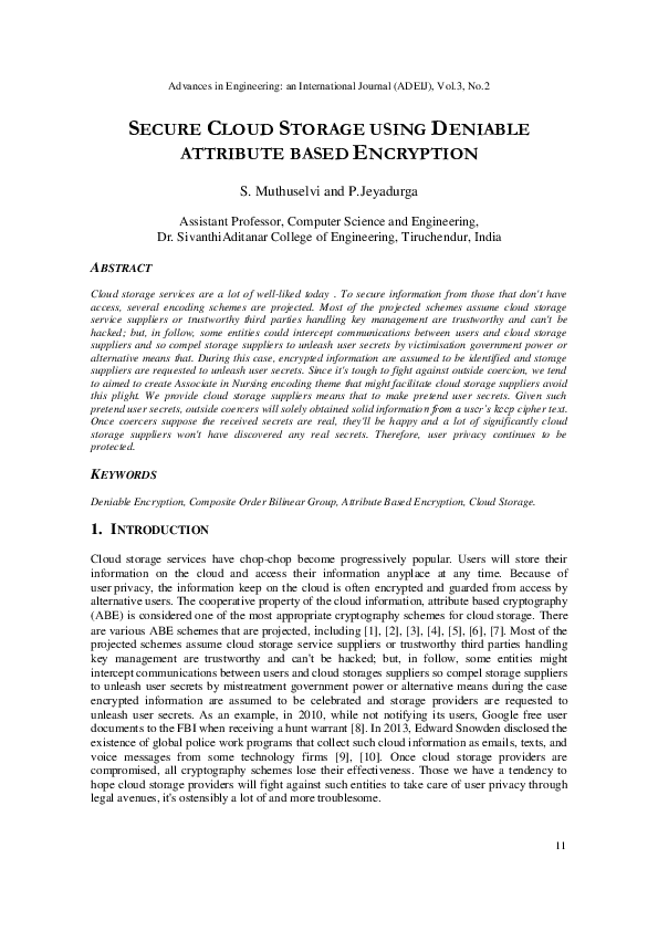 (PDF) Secure Cloud Storage using Deniable Attribute based Encryption