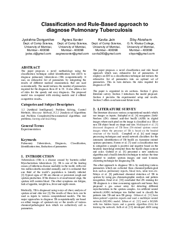 (PDF) Classification and Rule-Based Approach to Diagnose Pulmonary ...
