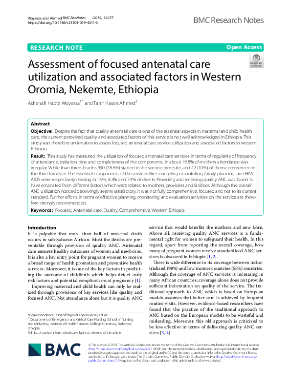 (PDF) Assessment of focused antenatal care utilization and associated ...