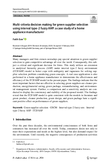 (PDF) Multi-criteria decision making for green supplier selection using ...