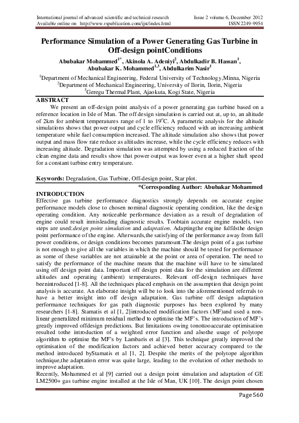 (PDF) Performance Simulation of a Power Generating Gas Turbine in Off ...