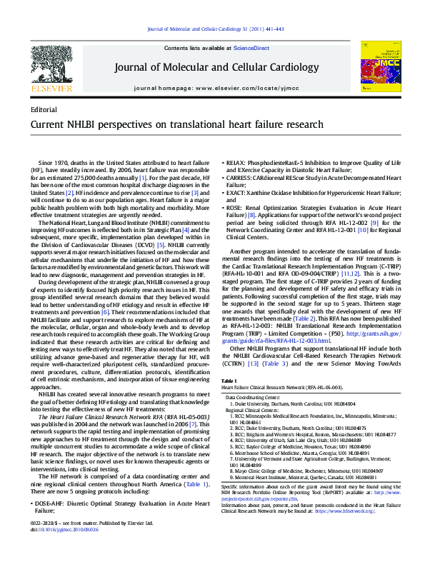 (PDF) Current NHLBI perspectives on translational heart failure research