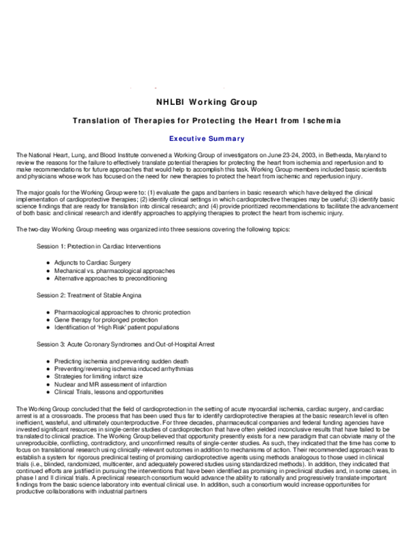 (PDF) NHLBI Working Group: Translation of Therapies for Protecting the ...